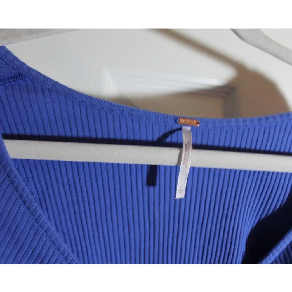 Free People Petra Blue Rib Knit Y2K Bustier Style Top  sz L